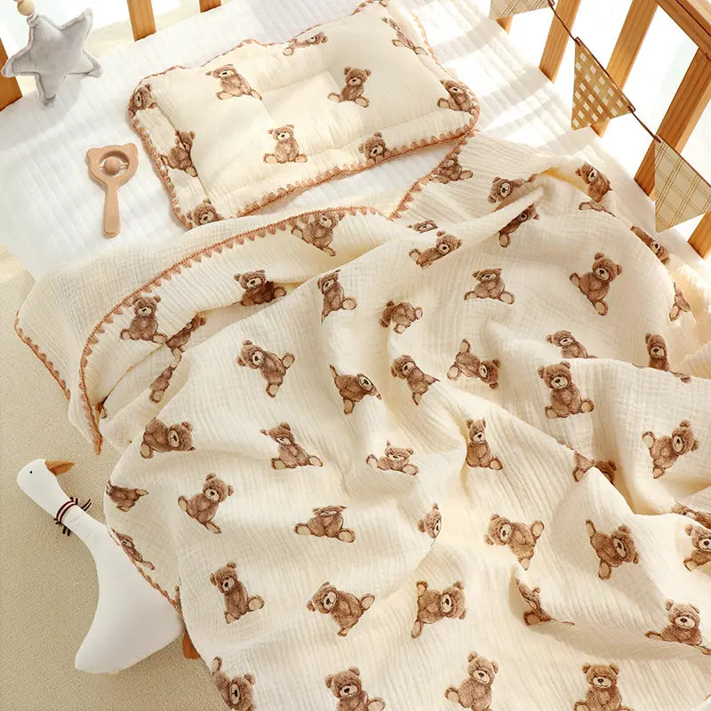 Teddy bear muslin swaddle blanket