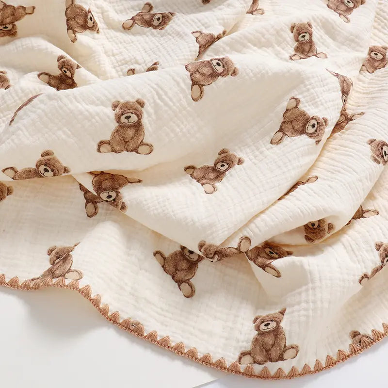 Teddy bear muslin swaddle blanket